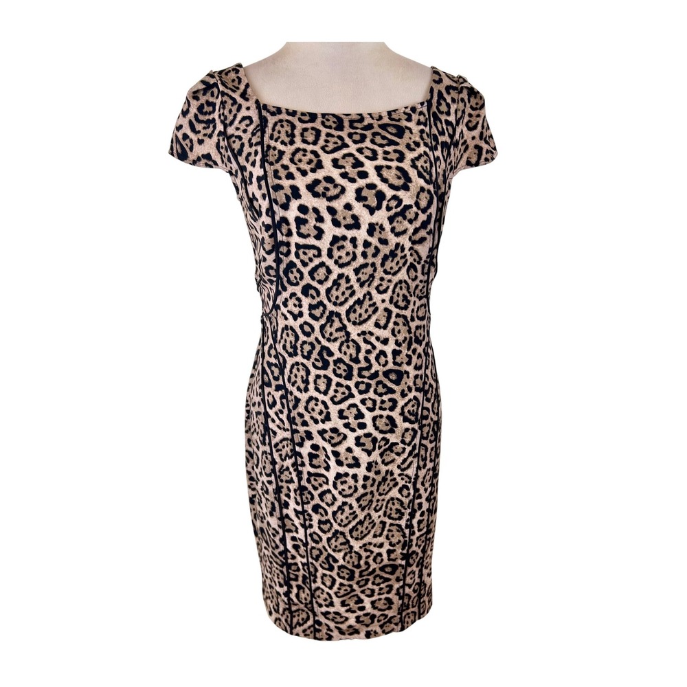 Victoria's Secret Sheath Dress 8 Tan Leopard Print V-Back Cap Sleeve Bodycon